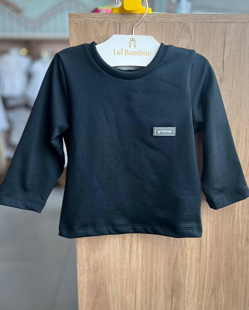 CAMISETA MANGA LONGA TÉRMICA BÁSICA LISA UNISSEX GROW UP - PRETO