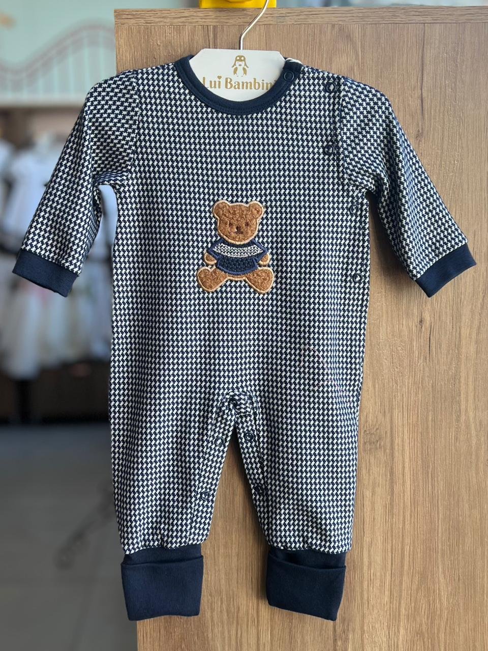 MACACÃO MANGA LONGA PATCH URSO PELUCIADO BOTÕES MENINO GROW UP - MARINHO