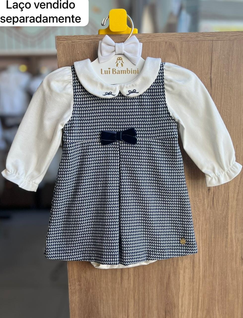 VESTIDO SALOPETA MANGA LONGA BODY LAÇO BORDADO MENINA GROW UP - MARINHO