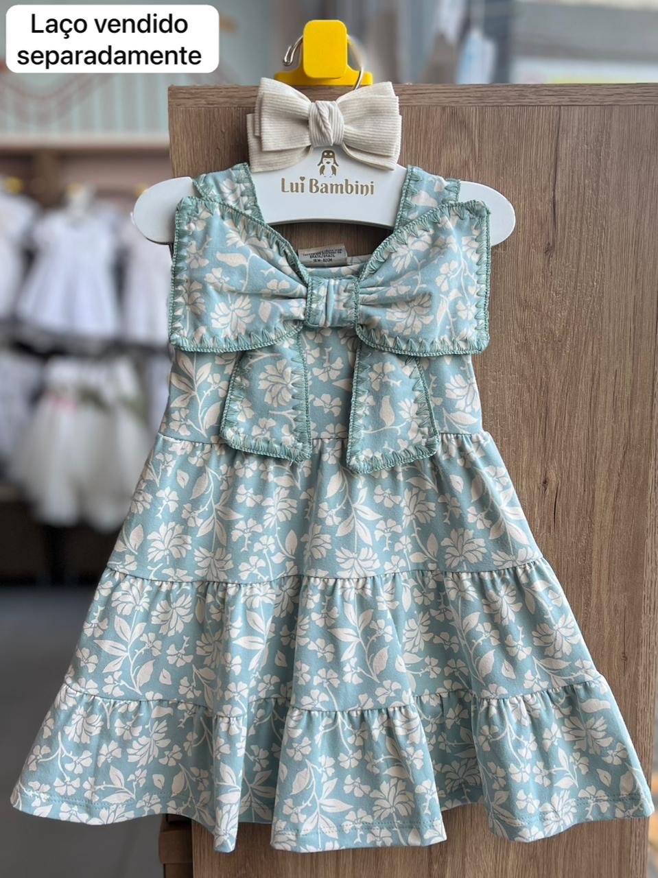VESTIDO ALÇA LAÇO FRENTE FLORES MENINA MILON - VERDE CLARO