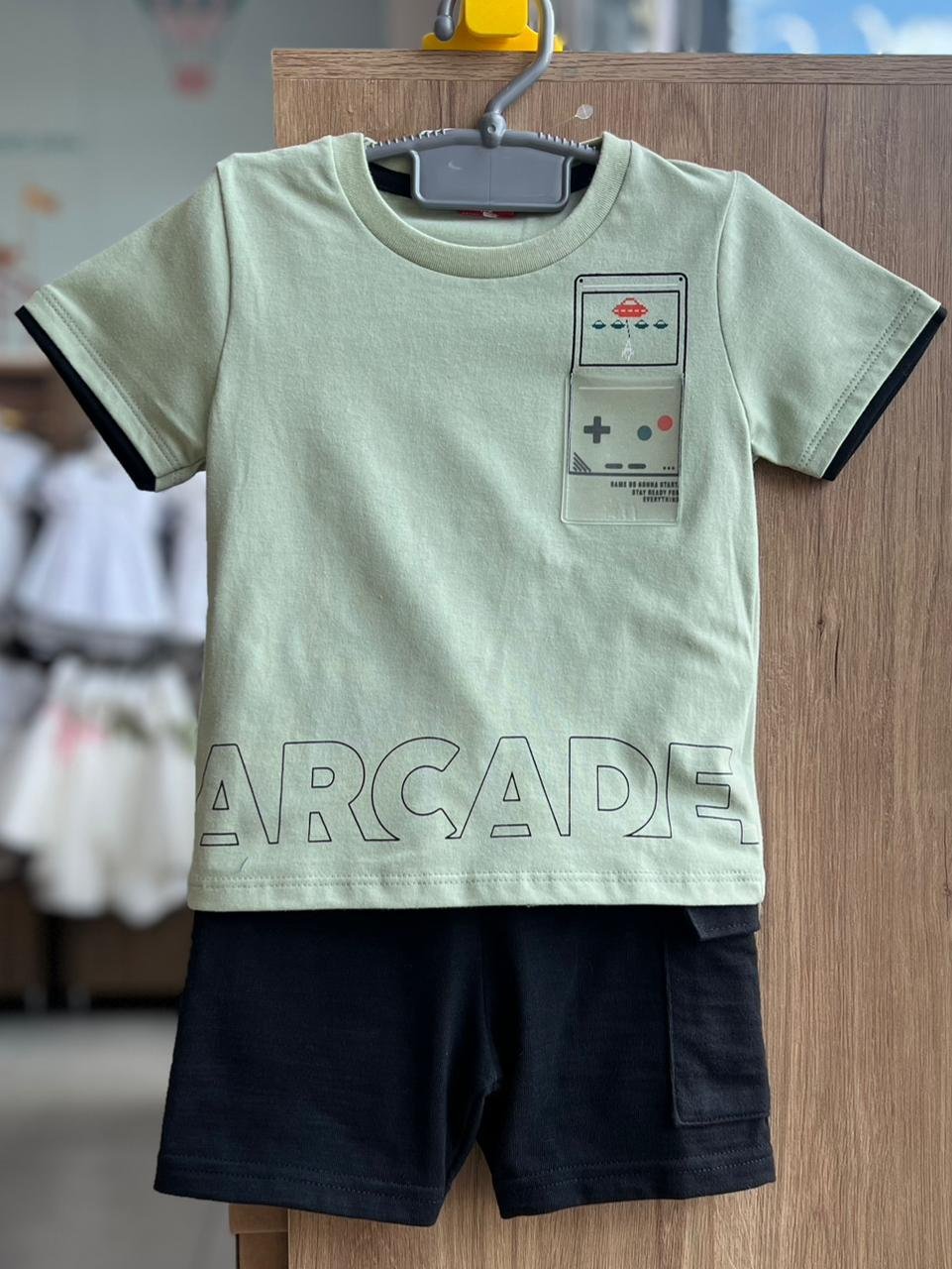 CONJUNTO CAMISETA MANGA CURTA GAME E BERMUDA MENINO KYLY - VERDE/PRETO
