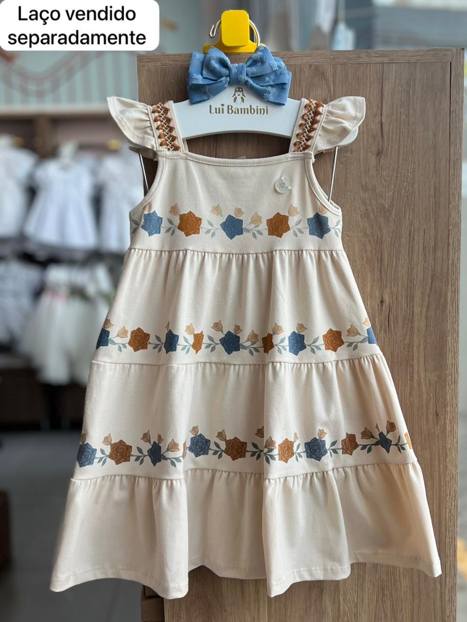 VESTIDO ALÇA BABADO FLORES CAMADAS MENINA MILON - BEGE