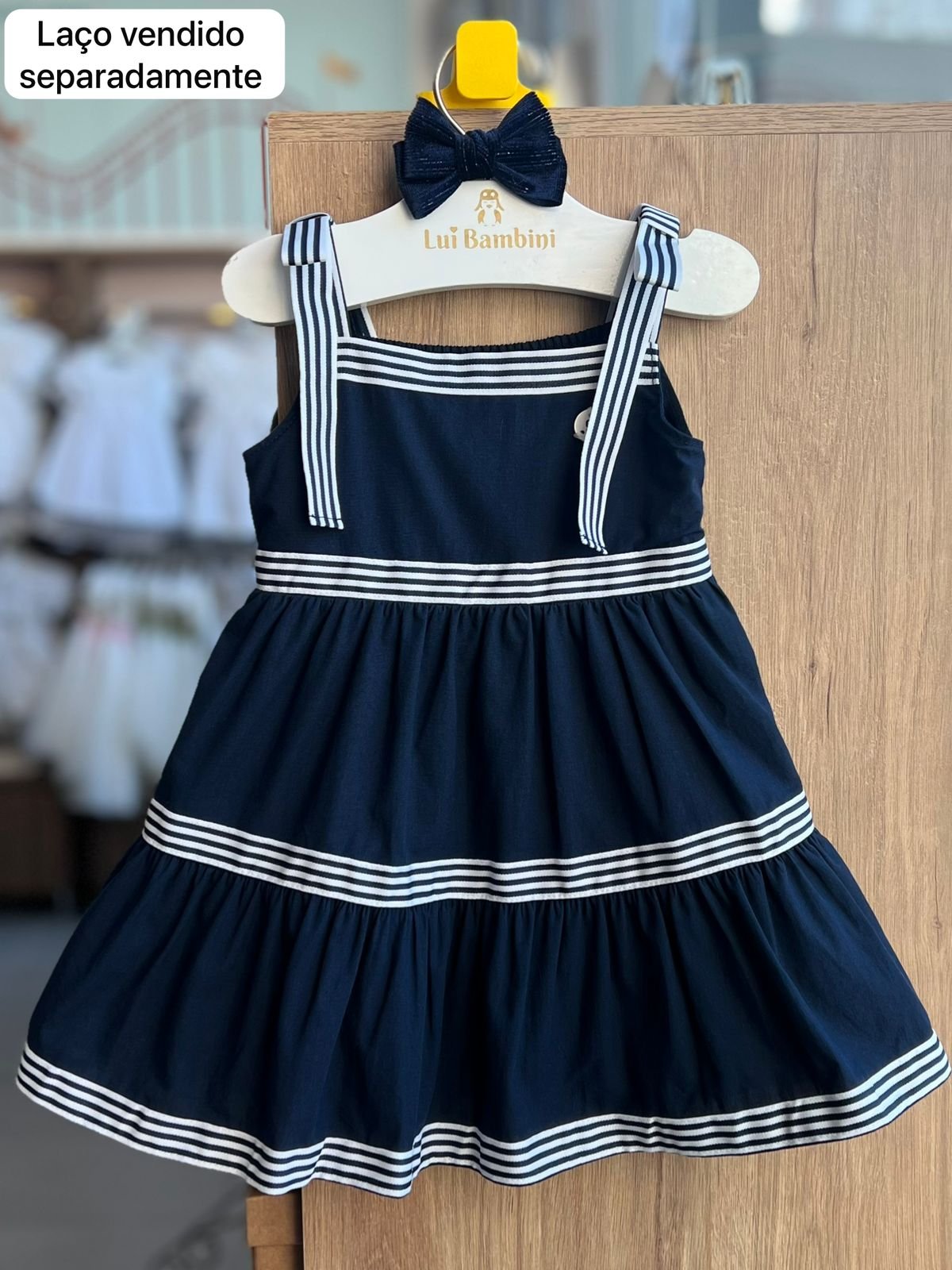 VESTIDO ALÇA LAÇOS LISTRAS MINIMALISTA MENINA MILON - MARINHO