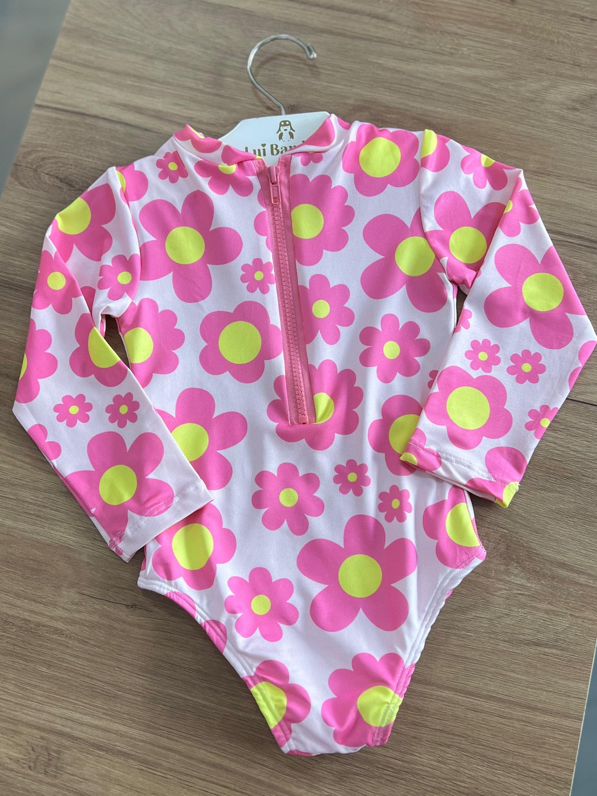 MAIÔ MANGA LONGA ZÍPER FLORES PROTEÇÃO UV50+ MENINA LUI BAMBINI - ROSA