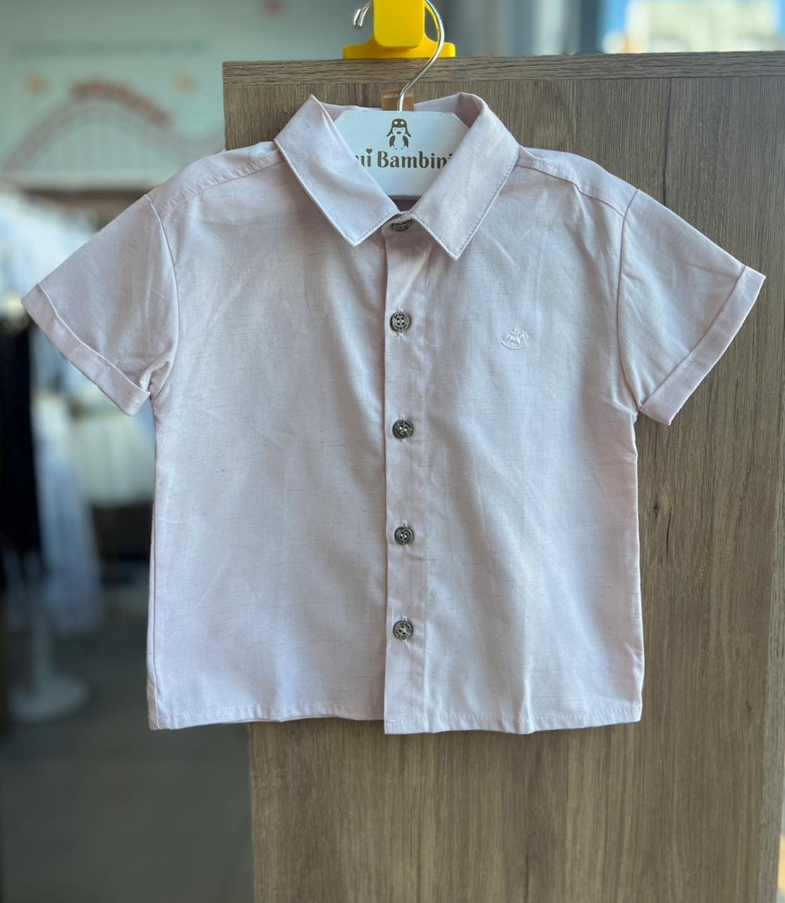 CAMISA MANGA CURTA BOTÕES MINIMALISTA MENINO UP BABY - ROSA CLARO