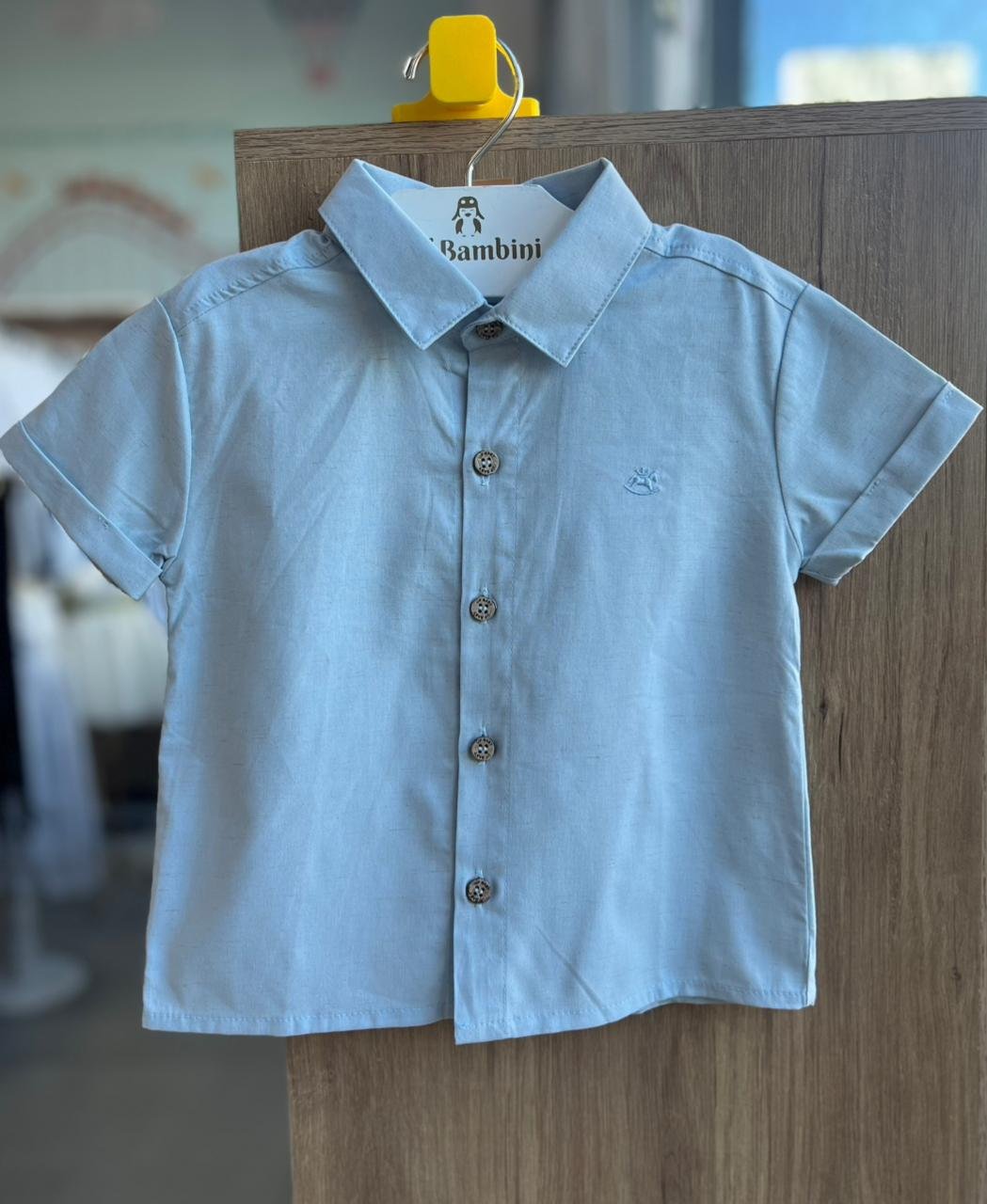 CAMISA MANGA CURTA BOTÕES MINIMALISTA MENINO UP BABY - AZUL CLARO