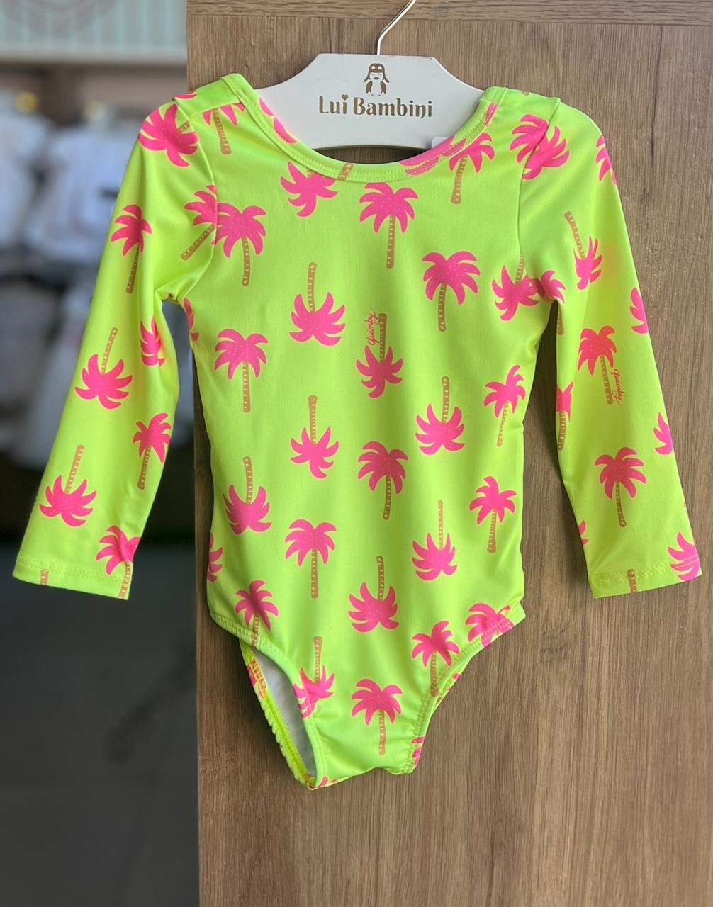 MAIÔ MANGA LONGA COQUEIRO PALMEIRAS PROTEÇÃO UV50+ MENINA QUIMBY - AMARELO NEON