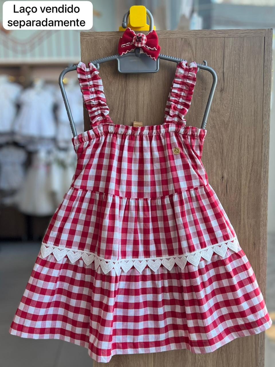 VESTIDO ALÇA ELÁSTICO XADREZ LAÇO AMARRAÇÃO MENINA UP BABY - VERMELHO