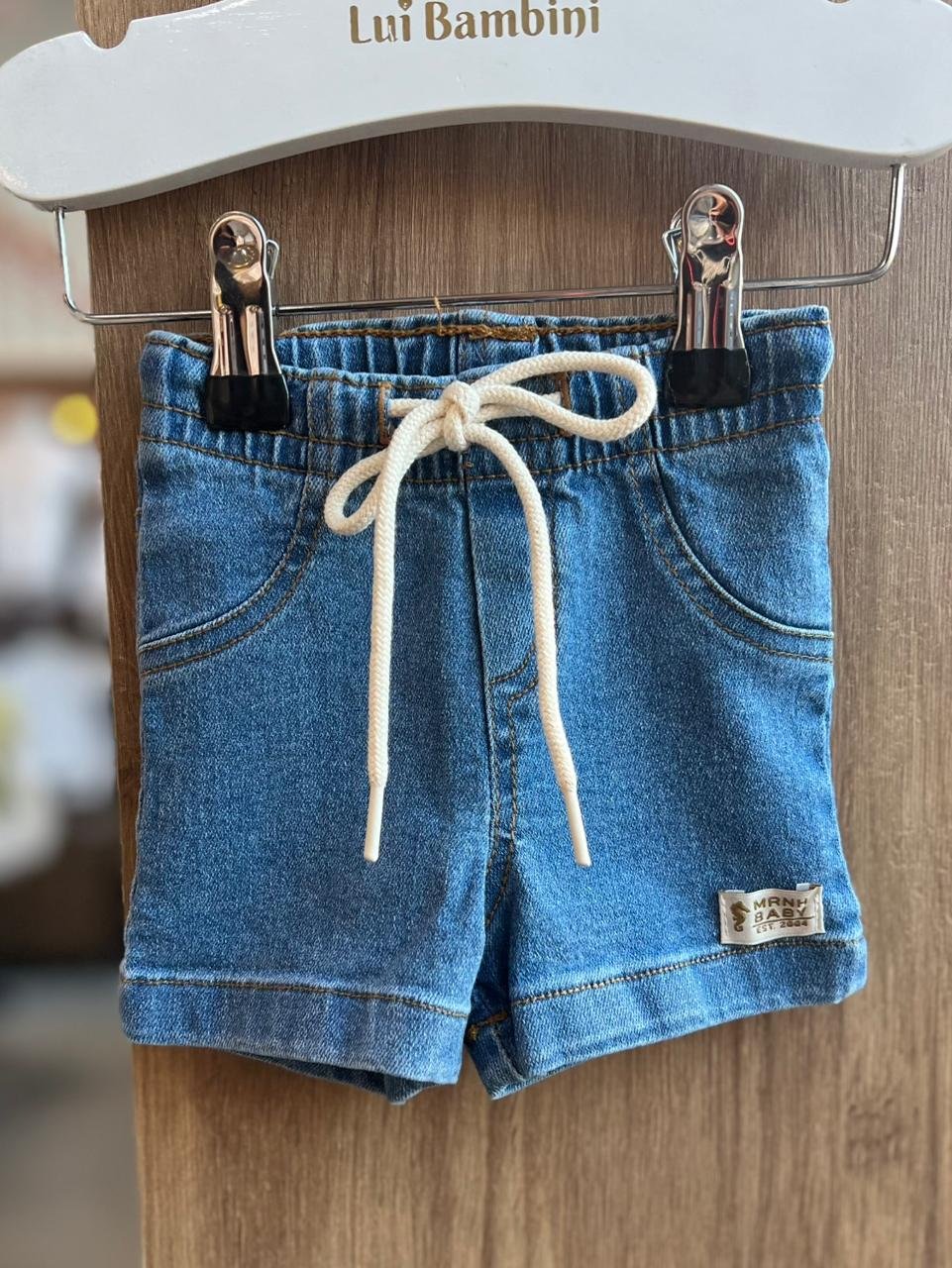 BERMUDA JEANS CORDÃO ELÁSTICO CÓS BOLSO DECORATIVO MENINO ONDA MARINHA - JEANS