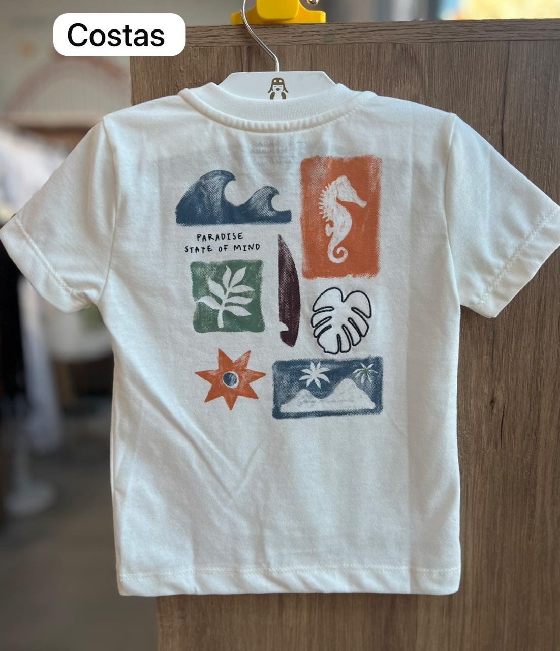 CAMISETA MANGA CURTA MAR ILHA SURF VELLUTATO MENINO ONDA MARINHA - CREME