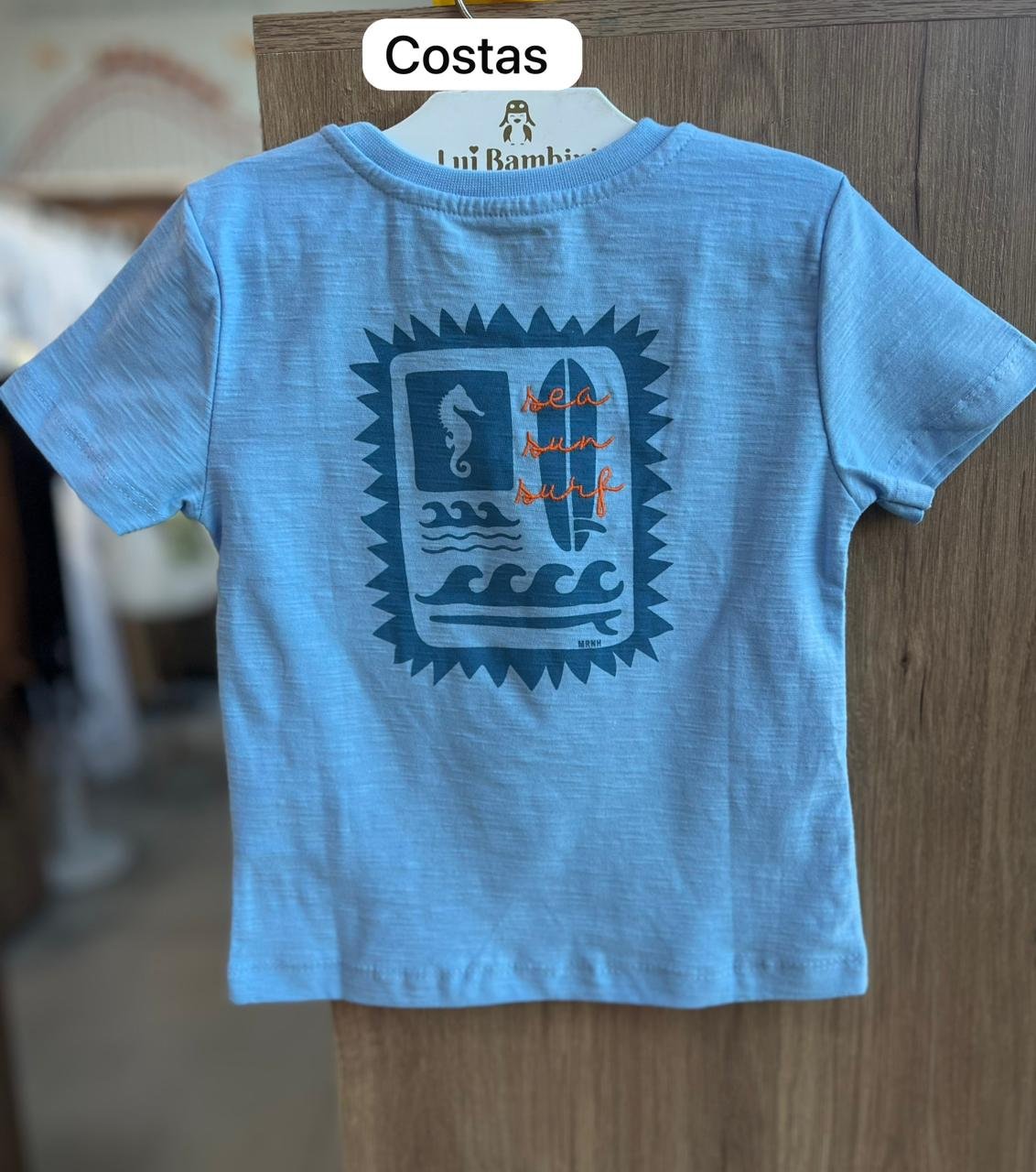 CAMISETA MANGA CURTA CAVALO MARINHO BORADO SURF MENINO ONDA MARINHA - AZUL CLARO