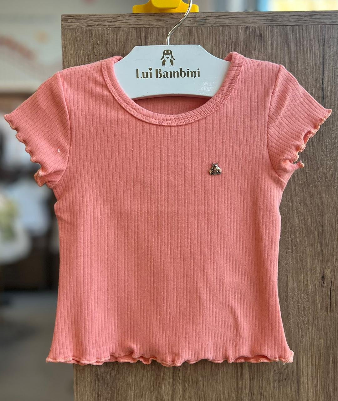 BLUSA MANGA CURTA CANELADA JOANINHA PINGENTE MENINA SOMNII - LARANJA