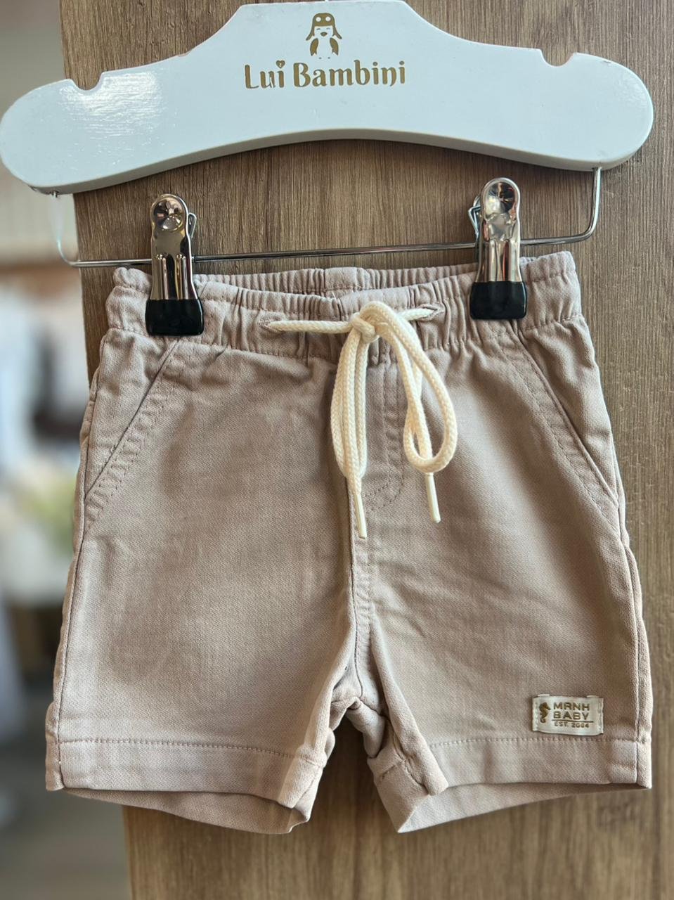 BERMUDA SARJA BOLSO FACA MRNH BABY CORDÃO MENINO ONDA MARINHA - BEGE