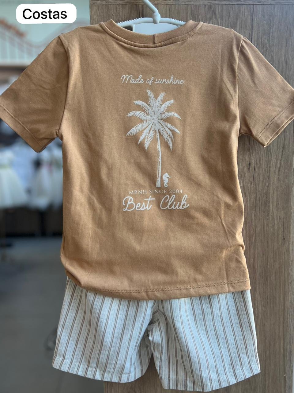 CONJUNTO CAMISETA MANGA CURTA BEST CLUB CAVALO MARINHO E BERMUDA SARJA LISTRADA MENINO ONDA MARINHA - MARROM/AREIA