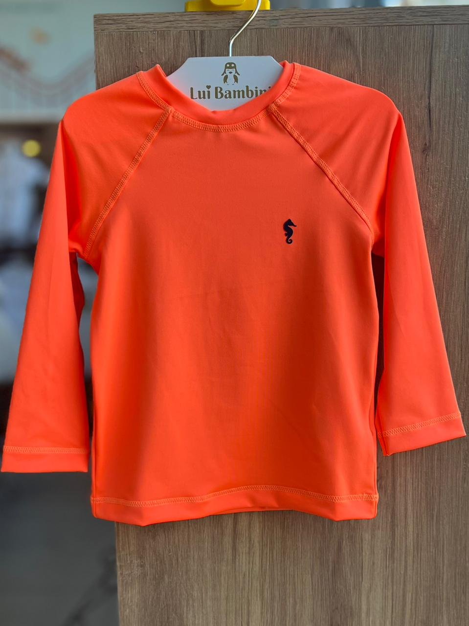 CAMISETA MANGA LONGA HELANCA CAVALO MARINHO PROTEÇÃO UV50+ MENINO ONDA MARINHA - LARANJA