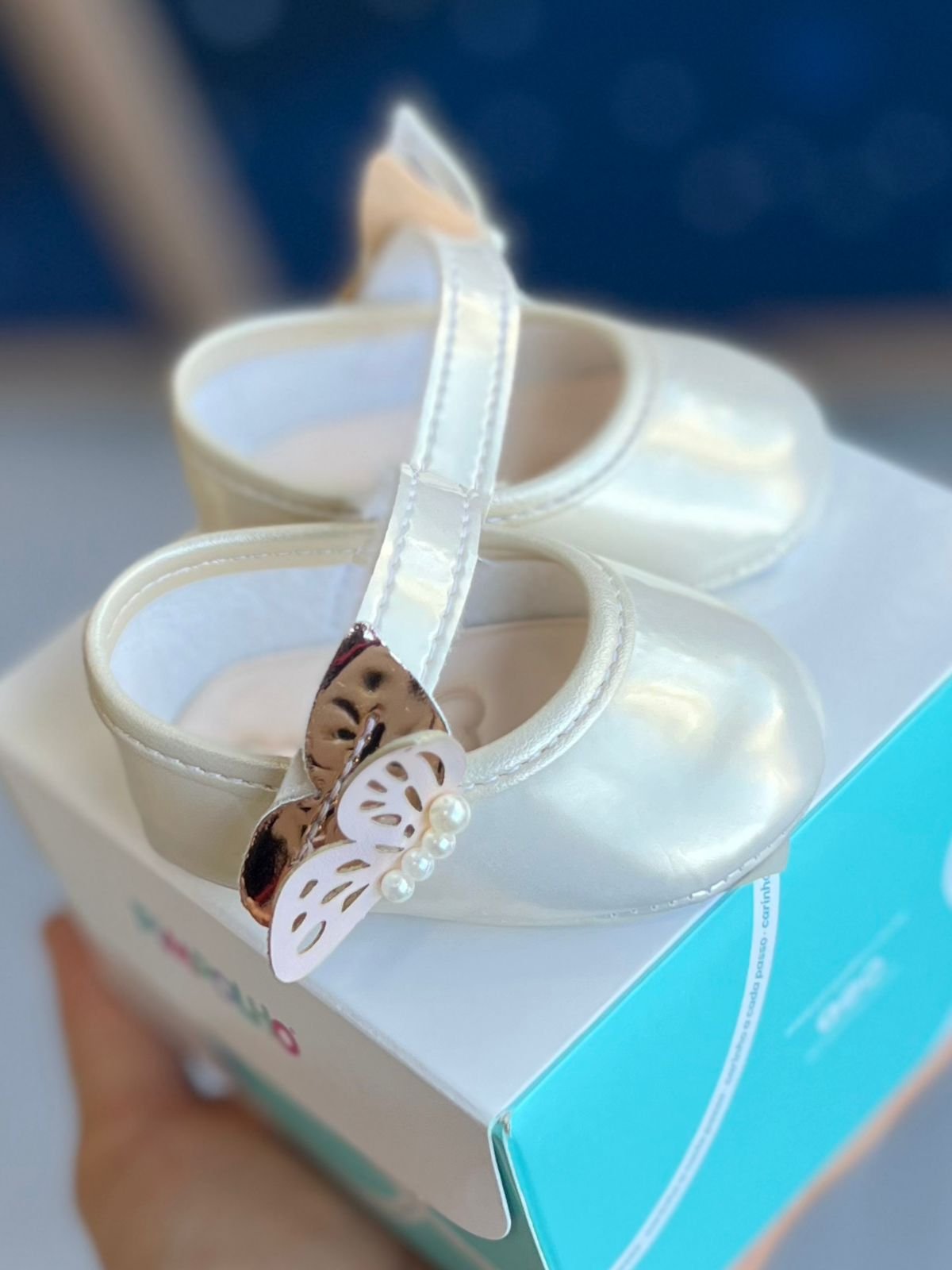SAPATO SAPATILHA PÉROLAS BORBOLETA VERNIZ VELCRO MENINA PIMPOLHO - OFF