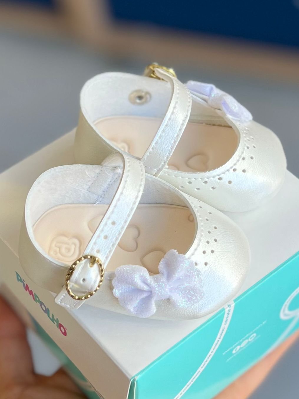 SAPATO SAPATILHA FECHO FIVELA METÁLICO LAÇO GLITTER MENINA PIMPOLHO - BRANCO