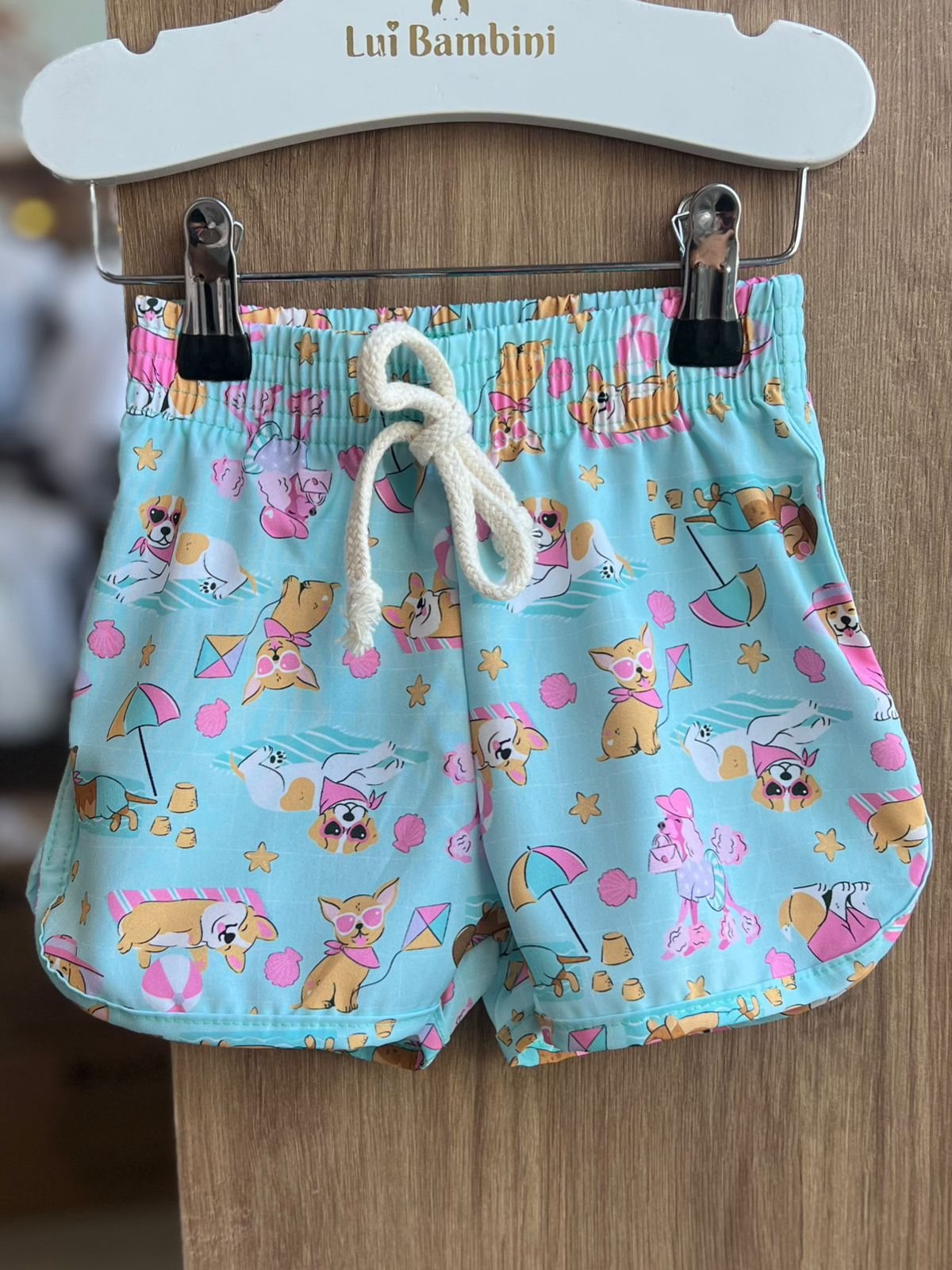 SHORT PRAIA NYLON CORDÃO ELÁSTICO CÓS CACHORROS PRAIA MENINA CINTI - VERDE ÁGUA