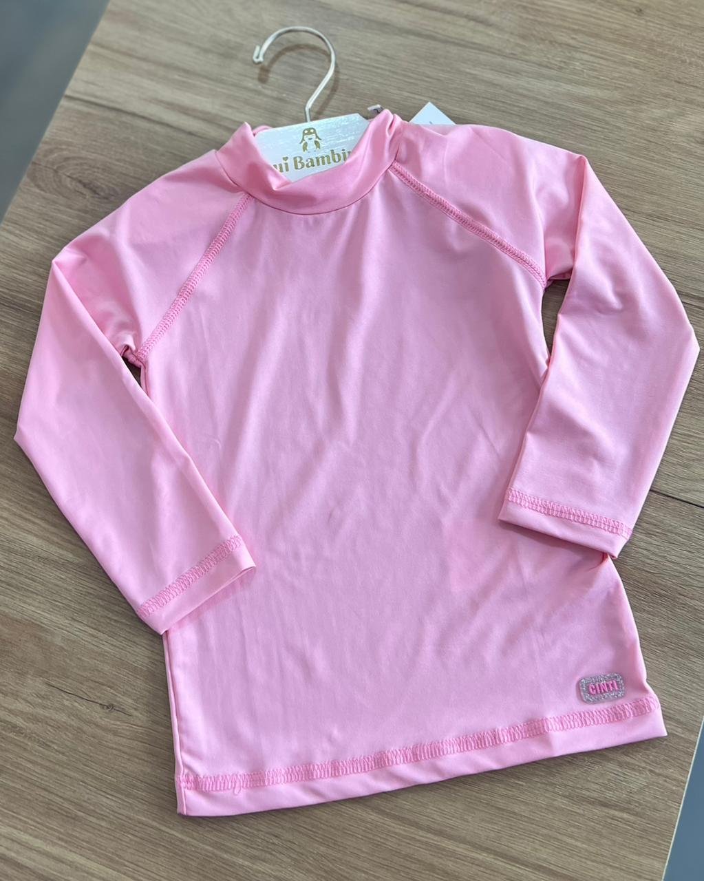 BLUSA MANGA LONGA BÁSICA PROTEÇÃO UV50+ MENINA CINTI - ROSA CLARO