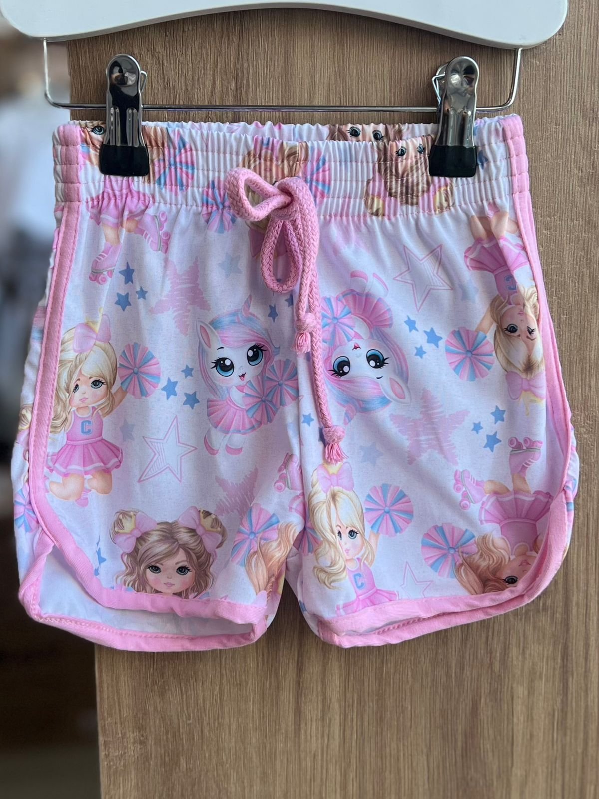 SHORT TACTEL CORDÃO ELÁSTICO CÓS LIDER DE TORCIDA MENINA CINTI - ROSA CLARO