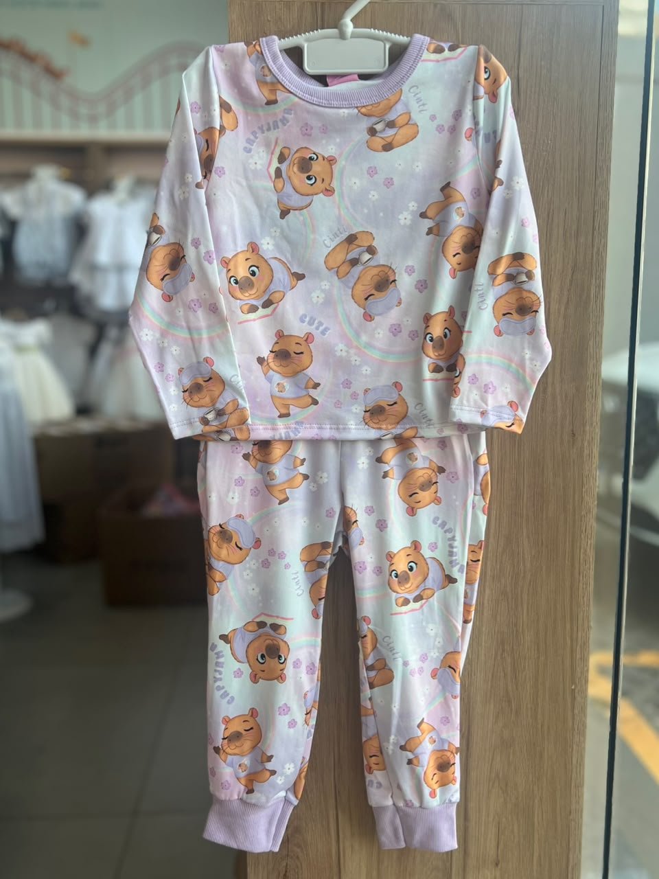 CONJUNTO PIJAMA BLUSA MANGA LONGA CAPIVARA GOOD MORNING FLOR E CALÇA MENINA CINTI - LILÁS