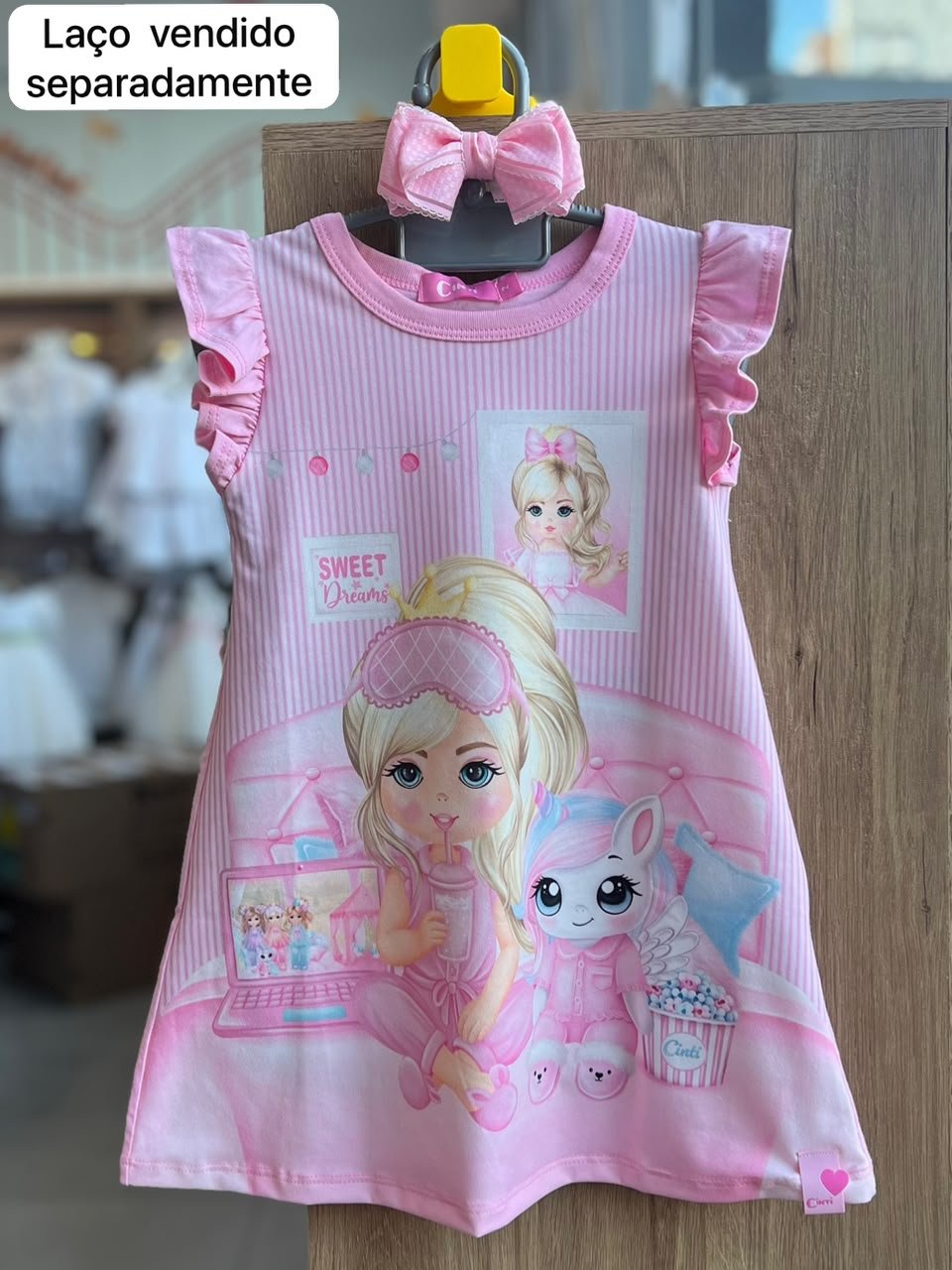 BLUSA PIJAMA REGATA BABADO CAMISOLA LISTRADO SWEET MENINA CINTI - ROSA