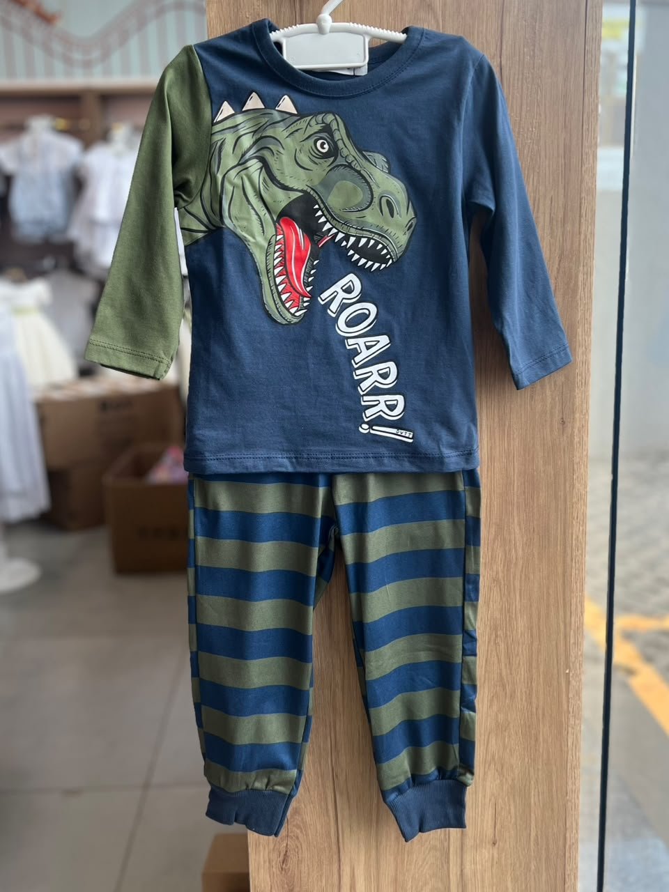 CONJUNTO PIJAMA CAMISETA MANGA LONGA DINO DINOSSAURO E CALÇA MENINO DIVERTTO - MARINHO