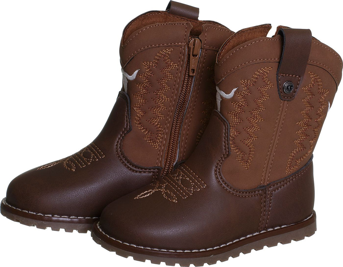 BOTA TEXANA BORDADO TOURO ZÍPER MENINO XUÁ XUÁ - MARROM