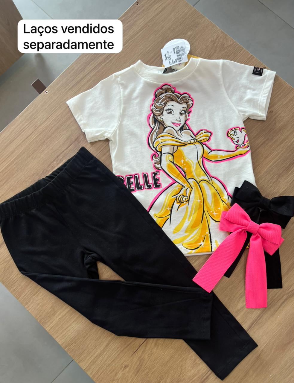 CONJUNTO BLUSA MANGA CURTA BELLE BELA E A FERA E CALÇA MENINA BIMBI - OFF/PRETO