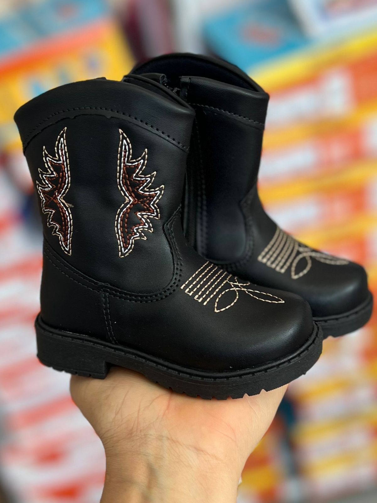 BOTA PLAY TEXANO BORDADO ZÍPER MENINO UNIPASSO - PRETO