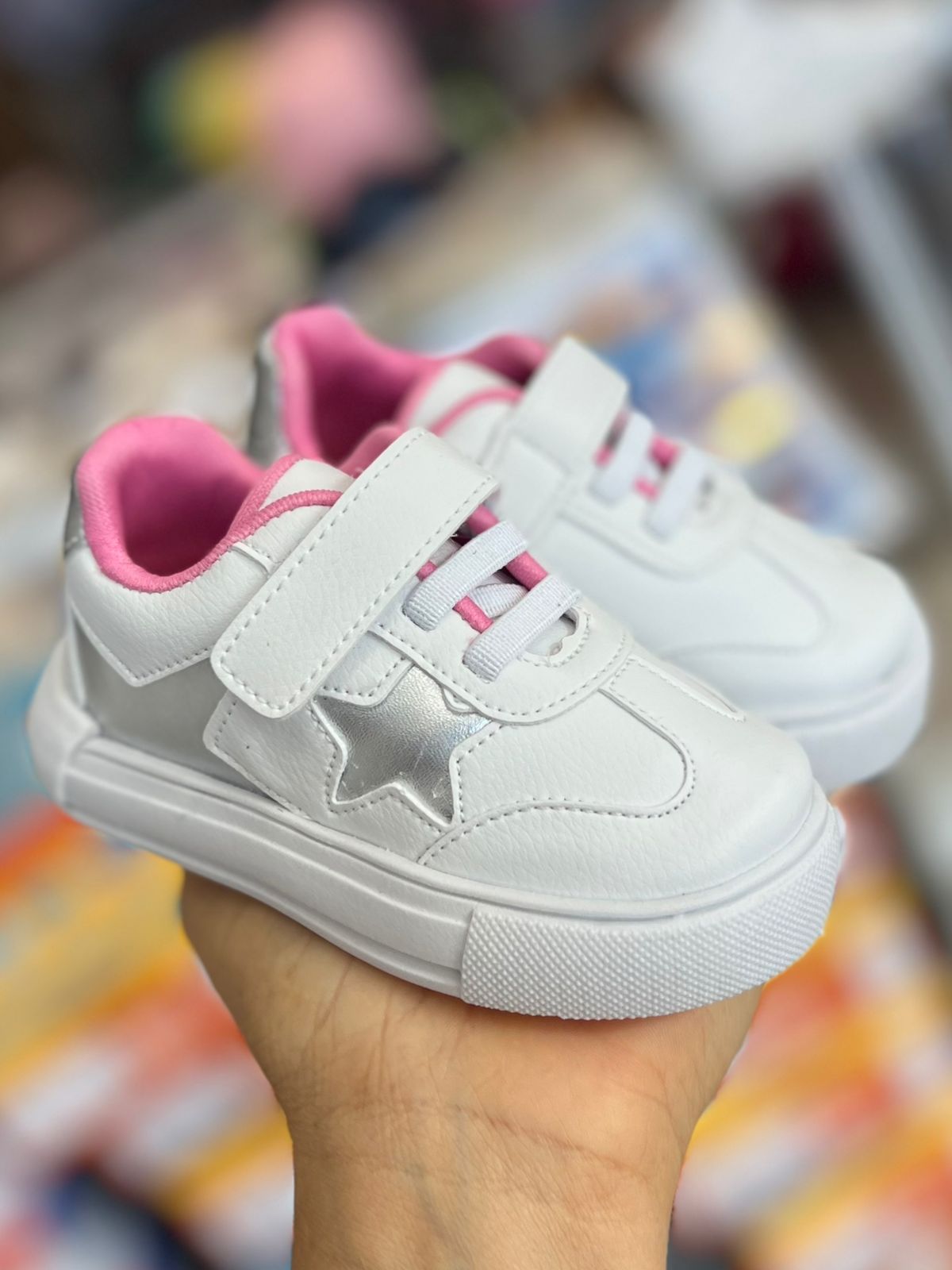 TÊNIS PLAY CADARÇO VELCRO POPSTAR ESTRELA MENINA UNIPASSO - BRANCO/ROSA