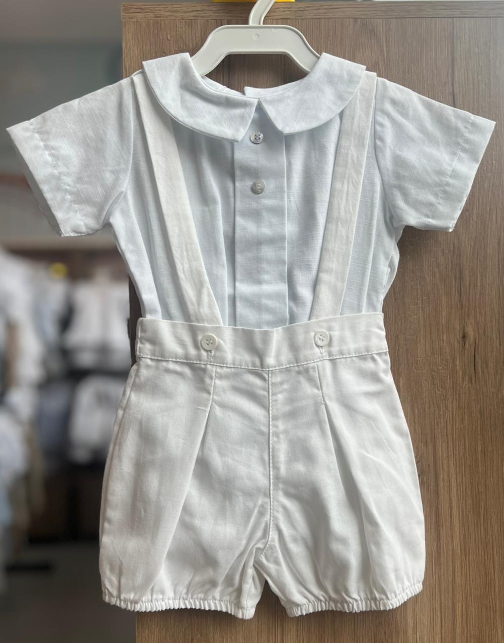 CONJUNTO BODY CAMISA MANGA CURTA SUSPENSÓRIO E JARDINEIRA PIMPÃO RETRÔ BRANCO MENINO BÁRBARA KIDS - BRANCO