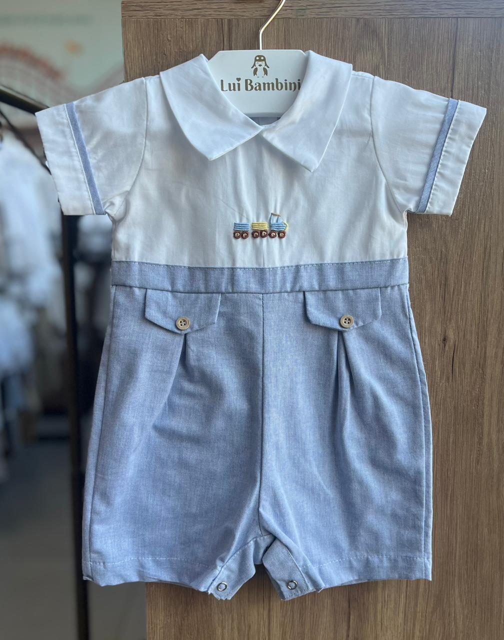 ROMPER PIMPÃO MANGA CURTA BORDADO TRENZINHO BORDADO BOTÕES FAKE MENINO LUI BAMBINI - BRANCO
