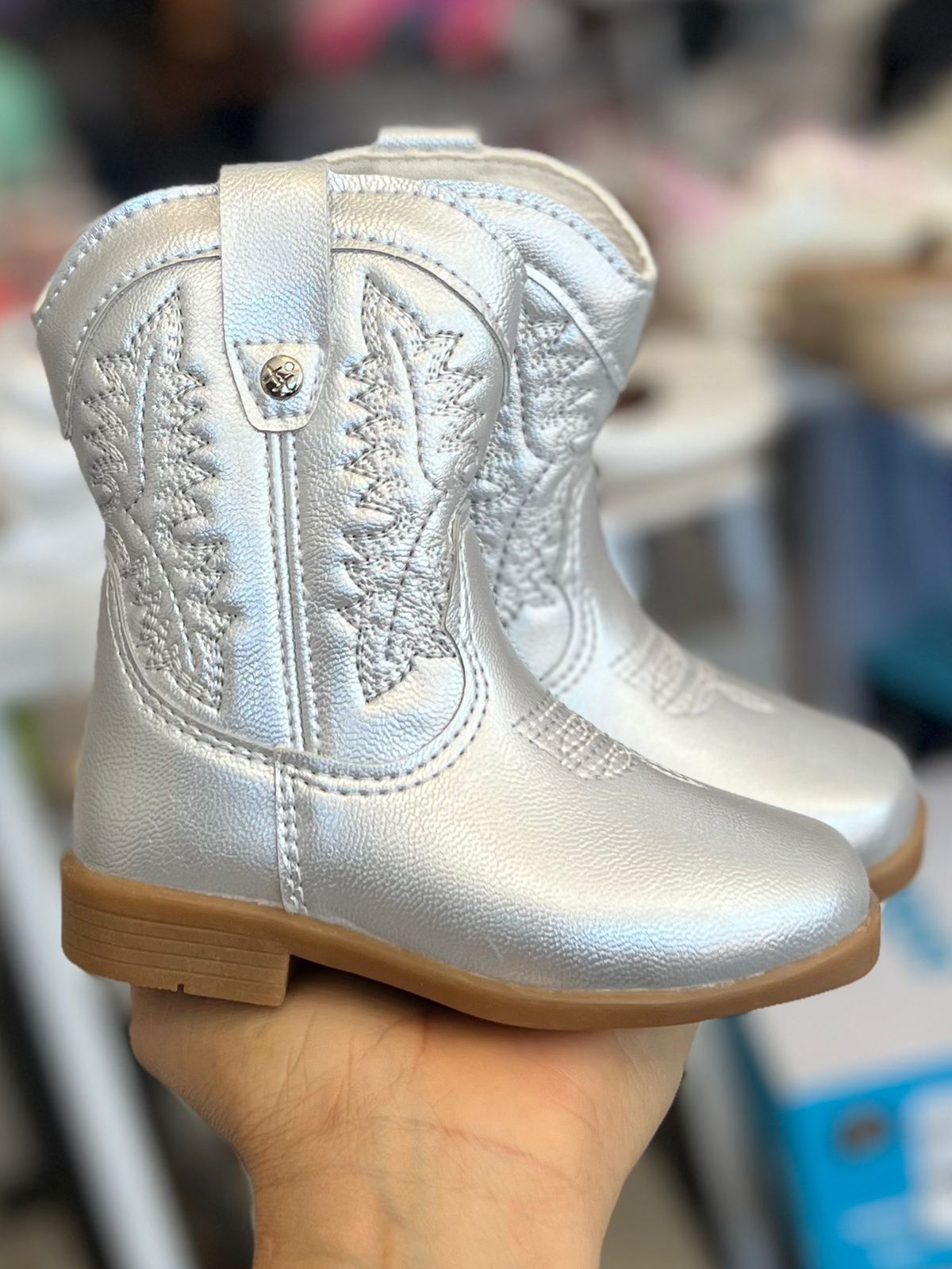 BOTA TEXANA ZÍPER BORDADO BOIADEIRA COWGIRL MENINA XUÁ XUÁ - PRATA