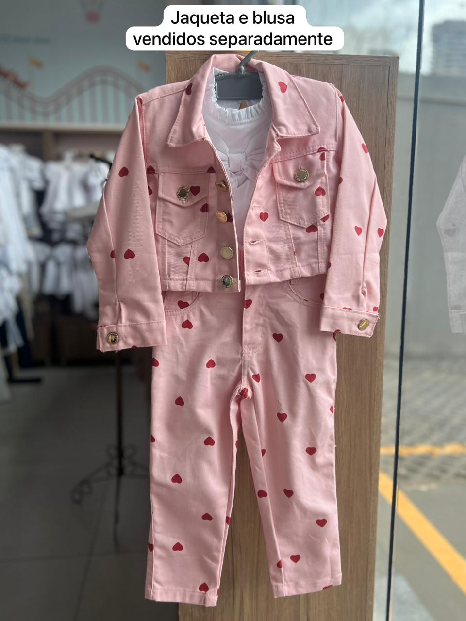 CALÇA AJUSTE INTERNO BOLSO CORAÇÕES MENINA LUI BAMBINI - ROSA
