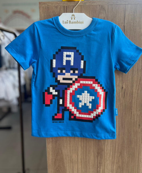CAMISETA MANGA CURTA CAPITÃO AMÉRICA MARVEL AVENGERS MENINO BIMBI - AZUL