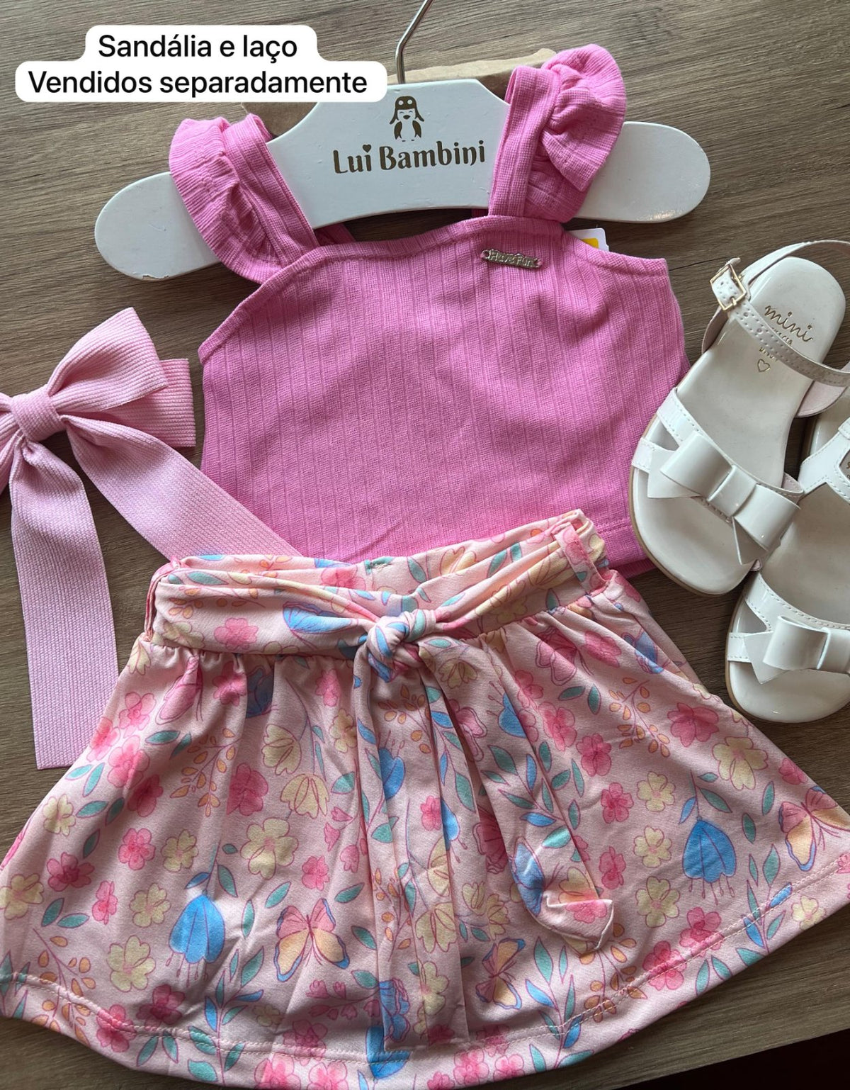 CONJUNTO ALÇA BABADO CANELADO SHORT SAIA MENINA HAVE FUN - ROSA