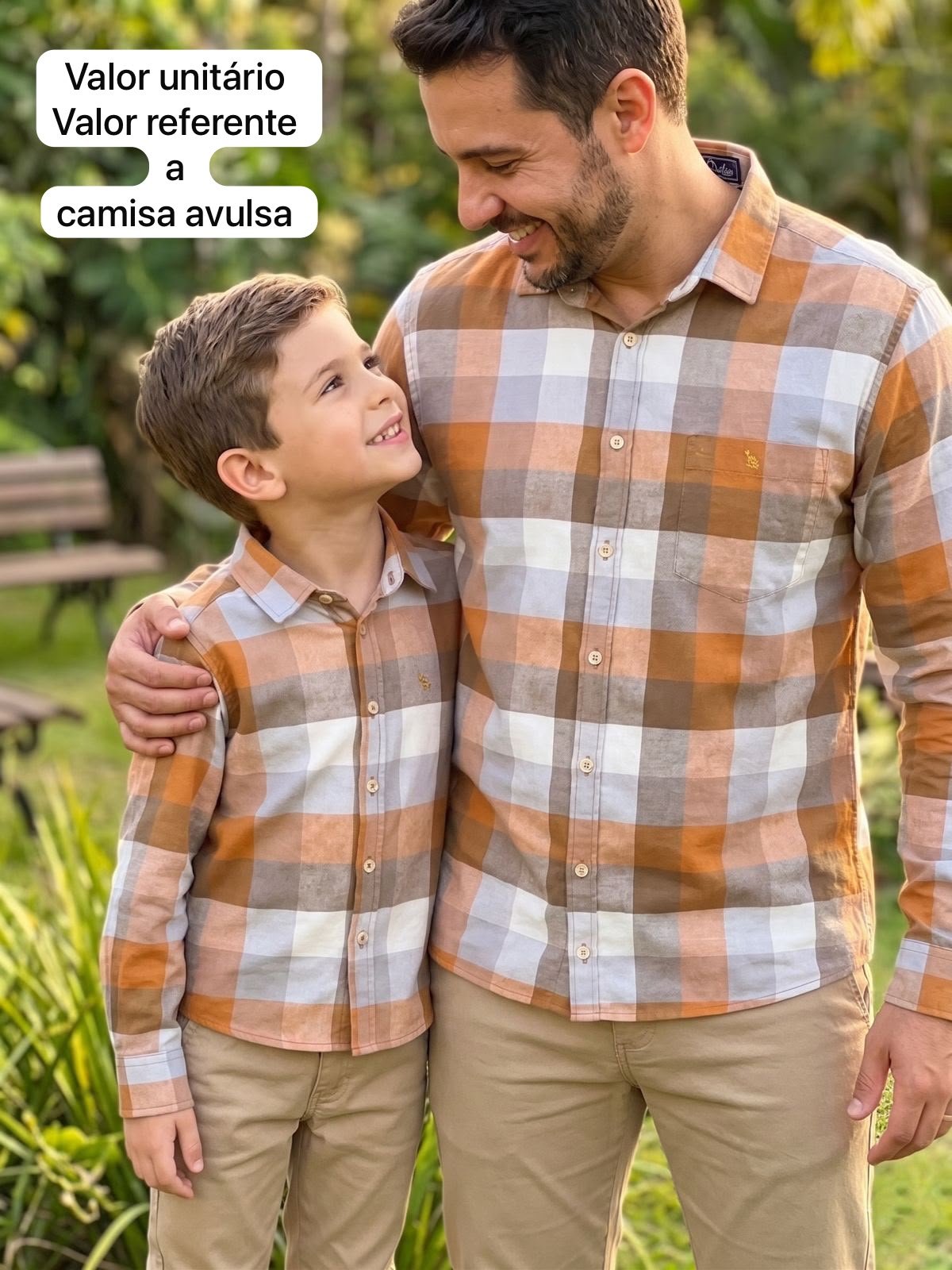 CAMISA MANGA LONGA PAI E FILHO FLANELADA XADREZ MENINO DUDES - MARROM