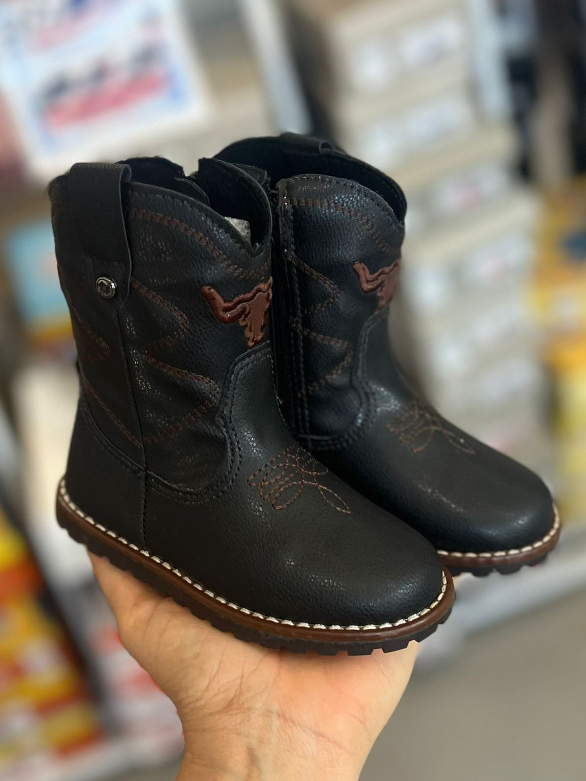 BOTA TEXANA LONGHORN COM ZÍPER E BORDADO MENINO XUA XUA PRO40 - PRETO