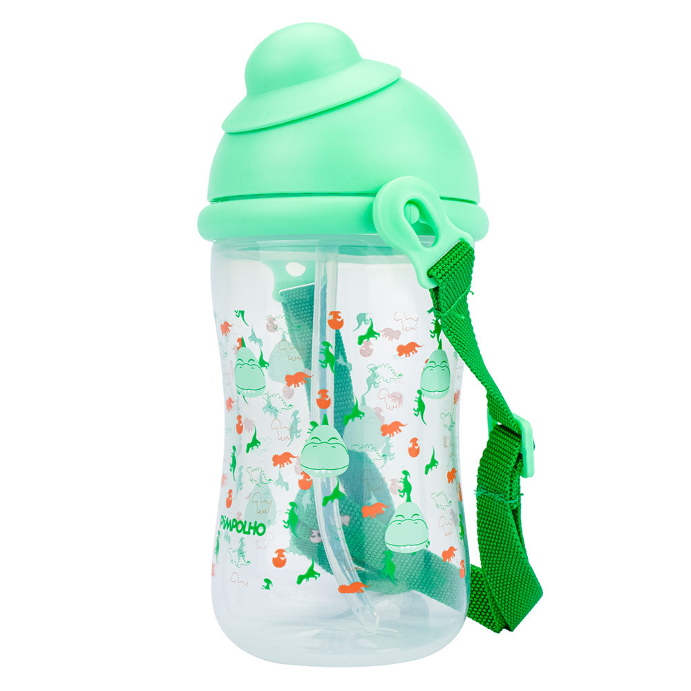 GARRAFA COM TAMPA CANUDO RETRÁTIL E CORDINHA BPA FREE DINOSSAURO MENINO PIMPOLHO
