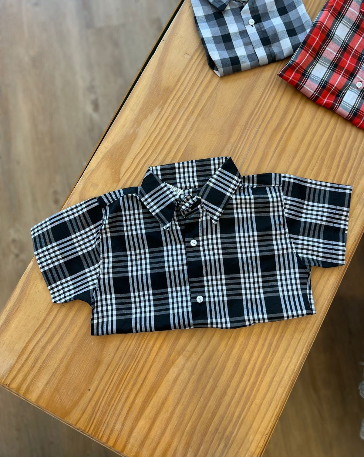 Camisa Manga Curta Xadrez Quadriculada Listras Unissex Lui Bambinini - PRETO