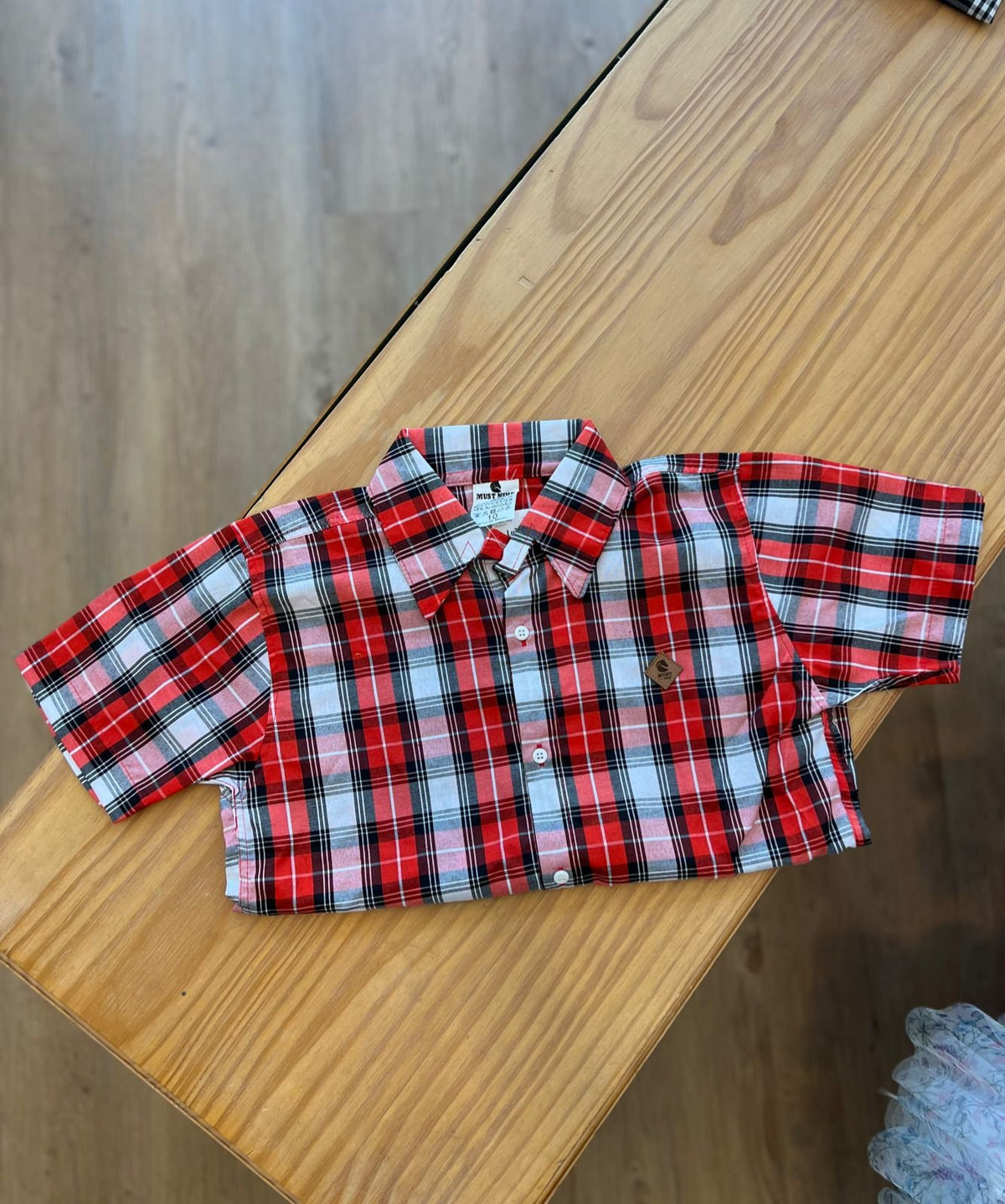 Camisa Manga Curta Xadrez Quadriculada Listras Unissex Lui Bambinini - VERMELHO