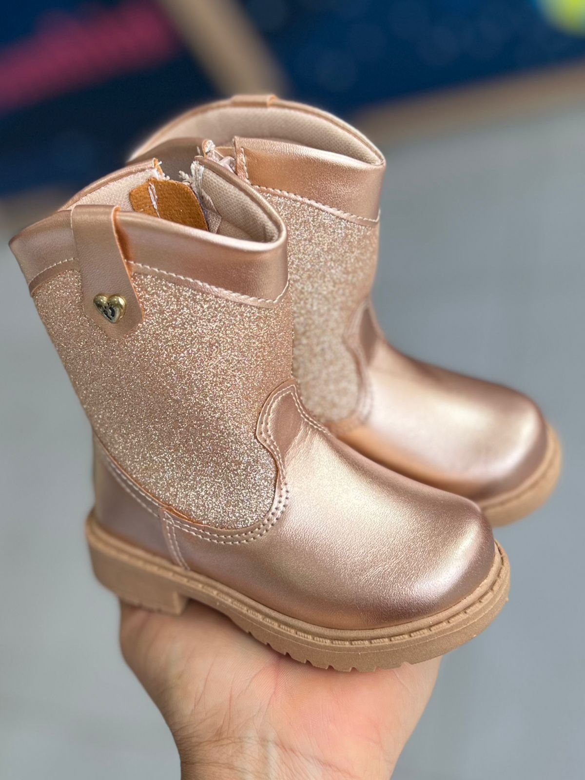 BOTA CANO MÉDIO GLITTER ZÍPER MENINA UNIPASSO PRO40 - COBRE