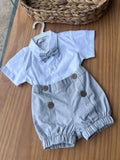 CONJUNTO BODY POLO MANGA CURTA CINZA BERMUDA BOTÕES E GRAVATA MENINO POLO INFANTI - CINZA