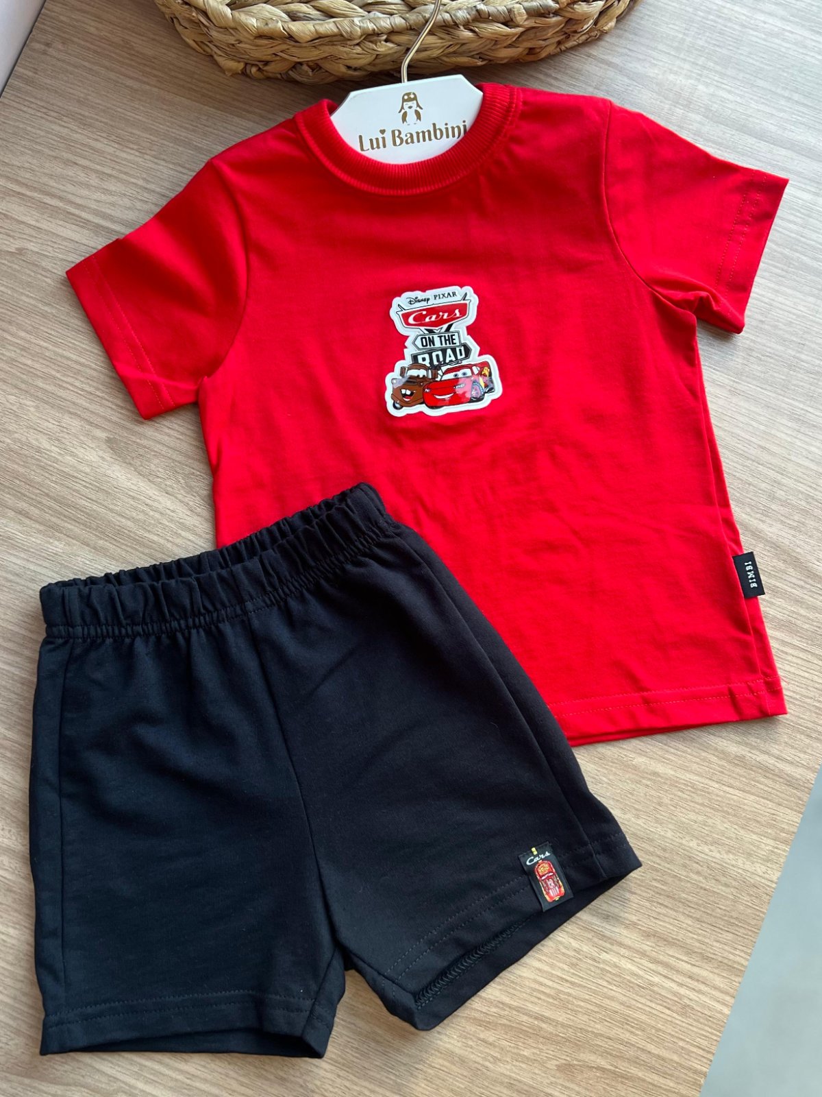 CONJUNTO CAMISETA MANGA CURTA RELÂMPAGO MCQUEEN DISNEY PIXAR E BERMUDA MENINO BIMBI - VERMELHO/PRETO