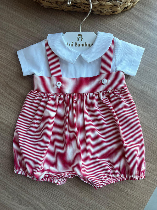 ROMPER MANGA CURTA LISTRADO COM ELÁSTICO BOTÕES DE PRESSÃO PERNAS E COSTA MENINO BÁRBARA KIDS