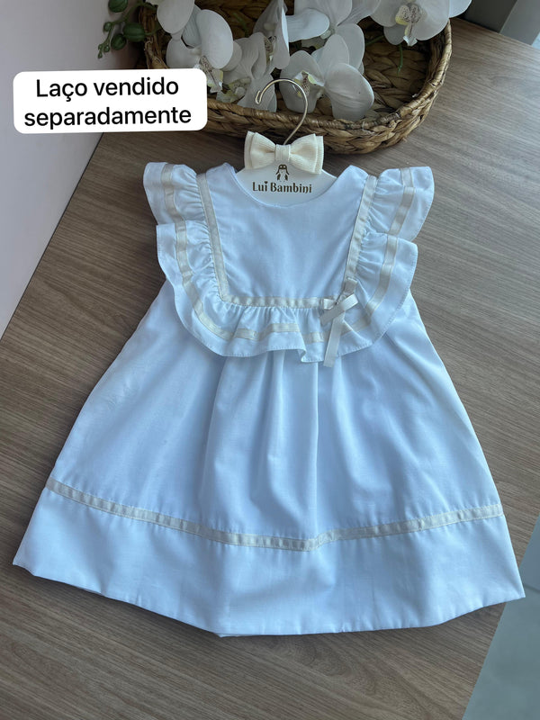 VESTIDO MANGA CURTA GOLA BABADO FITA LAÇO BATIZADO MENINA BÁRBARA KIDS