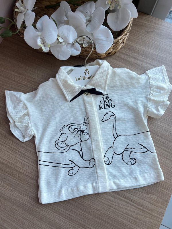 CAMISA MANGA CURTA BABADO LEÃO COM LAÇO MENINA FAKINI