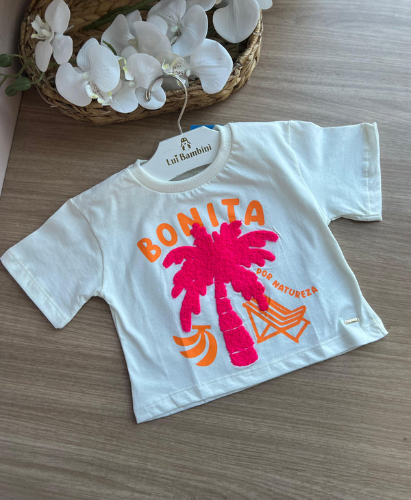 BLUSA MANGA CURTA GOLA REDONDA COQUEIRO BONITA POR NATUREZA MENINA FAKINI