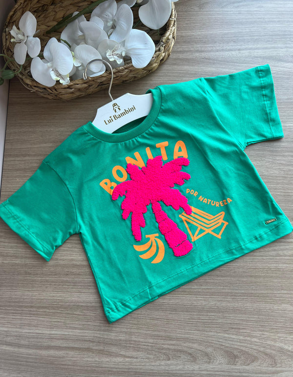 BLUSA MANGA CURTA GOLA REDONDA COQUEIRO BONITA POR NATUREZA MENINA FAKINI
